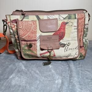 Velez Bird Print Canvas & Leather Messenger Crossbody Satchel Bag
